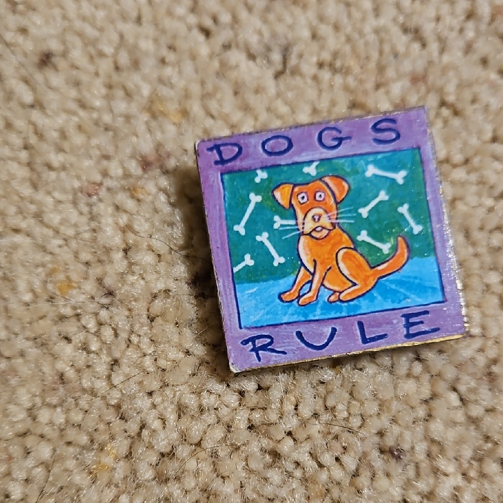 Dogs Rule Pin with Orange Dog